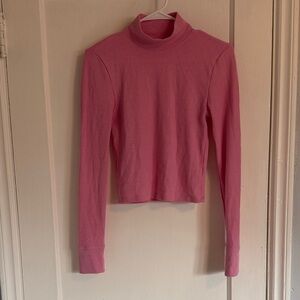 American Eagle Outfitters Pink Ribbed Mock Neck Long Sleeve Top